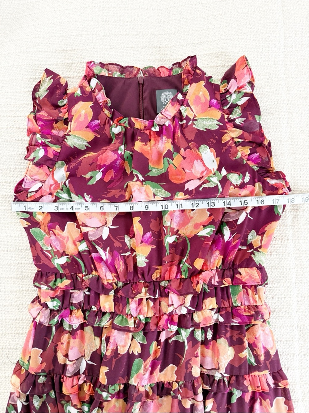 Vince Camuto Burgundy Floral Ruffled Chiffon Maxi Dress - Picture 5 of 7
